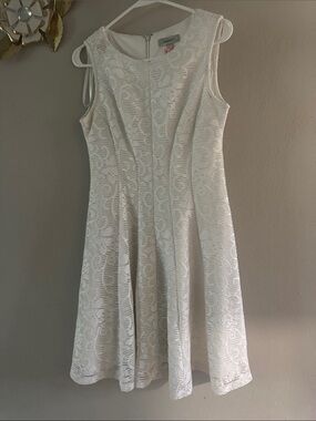 dressbarn White Sleeveless Lace Fit & Flare Dress